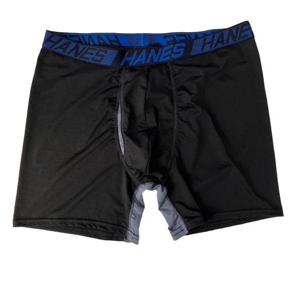 Hanes Men's X-Temp Total Support Pouch Long Leg Black & Gray Boxer Brief - Picture 1 of 8